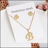Earrings Necklace 26 Letter Necklaces With Earring Set Stainless Steel Gold Choker Initial Pendant Necklace Women Alphabet Chains Dhrcf
