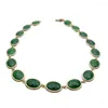 Choker y.ying Green Jade Halsband Oval Shape Facetted Bezel Set Women Jewelry Birthday Present