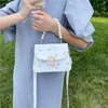 Evening Bags Women's Bag PU Net Yarn Flower Embroidery Shoulder Vintage Pearl Chain Handbags Fashion Flap Leather