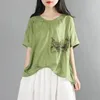 Ethnic Clothing Summer Chinese Style Women Retro Shirts O Neck Buckle Loose Cotton And Linen National Blouse Top Plus Size 12568