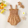 Rompers 2022 Zomer Babymeisjes Peuter katoenen jumpsuits Pasgeboren meisje Bloemen baby Romper Hoofdbandkleding 018 M J220922