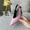 Tara Slingback Sandals أحذية مسائية أحذية حقيقية 90 ملم مضخات نساء كعب فستان الحذاء الأزياء المدببة أصابع قدمية أعقاب الكعب