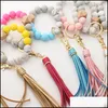 Keychains Lanyards Tassel Wood Beads Armband Keychains Keyring For Women Accessories Mticolor Key Ringshain Styles 14 Colors Drop DHQB9