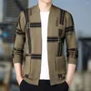 Men's Sweaters Men Sweater Coat Stripe Splicing Stretchy Long Sleeve V Neck Loose Dressing Autumn Relaxed Fit Knitting Jacket