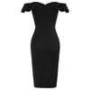 Casual Dresses BP Women Vintage V-ringen Tight Dress Solid Sexig ärmlösa ruffles dekorerade sommaren av axel smal fit bodycon