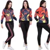 J2760 European and American women's pants two piece casual digital print shirt set