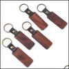 Nyckelringar Lanyards Personlig läder Keychain Pendant Beech Wood Carving Keychains Lage Decoration Key Ring DIY Thanksgiving FA DHBG8