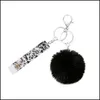 Keychains Lanyards Dhs Card Contactless Bank Reader Long Nail Armor Cards Holder Keychain Female Acrylic Fur Ball Key Ring Charm J Dhy1F