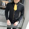 Męskie koszule męskie krawat męski krawat męski Mężczyźni długie rękaw Slim Fit Streetwear Social Solid Solid Color Night Club Party Tuxedo