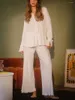 Kadın İki Parça Pantolon Kadın Pileli 2 Lounge Set Düğme Aşağı Gevşek Gömlek Üst Rahat Geniş Bacak Eşofman Kıyafetler