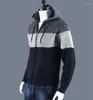 Herrtröjor Autumn Winter Korean Hooded Men med tjock sammet Cardigan Sticked tröja med lapptäcke stickad jacka han 3xl