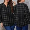 Hemd Plus Größe Frauen Plaid Bluse Langarm Lose V-ausschnitt Tops Casual Herbst Regelmäßige Vintage XL-4XL