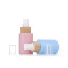 30ml 1oz Glass Essential oil perfume Bottles with colorful coated Refillable Bamboo Pump Sprayer bottle Portable cosmetic packaging containers