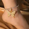 Ankiety 1PC Summer Big Butterfly Rhinestone Bransoletka dla kobiety Shine Wiselant Crystal Barefoot Sandals Biżuteria