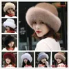 Czapki czapki czapki moda Furry Winter Winter Faux Fox Fur Brim Faux Fur Hat Beret Warm Cap T221020349H