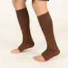 Spor çorap elastik açık ayak parmağı diz yüksek çorap buzağı sıkıştırma varisli damarlar şekillendirme basıncı tedavi