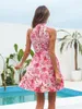 Casual Kleider Blumendruck Chiffon Strandkleid Frauen Kleidung Sommer Gelb Rosa Halter Sexy Schulterfrei Ärmellose Mini Urlaub Robe