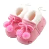 First Walkers Born Baby Boy Girl Cute Plus Cashmere Bownot Slippers Warm Cotton Wool Soft Bottom Shoes 0-18M