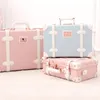 Suitcases Vintage Floral PU Rolling Luggage Sets 13"inch Women Cute Trolley Suitcase Travel Bag Carry Ons With Universal Wheels