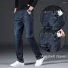 Jeans da uomo con cerniera antifurto denim invernale per uomo pantaloni comodi elasticizzati dritti marca maschile uomo blu