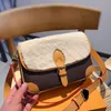 Women Fur Handbag Winter Wool Shoulder Crossbody Bags Patchwork Color Vintage Baguette Bag Oversized Golden Padlock Removable Adjustable