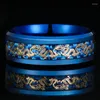 Wedding Rings 8mm Stylish Men Stainless Steel Ring Classic Carbon Fiber Dragon Inlay For Anniversary Jewelry