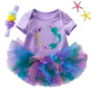 Ins Baby Girl Mermaid Tiulle Tutu Suits Suits 3pcs/Set 0-24m Noworodka Kreskówka Bawełna Romper Spódnica Toddler Dance Costume