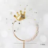 Festive Supplies Gold Happy Birthday Cake Topper Metal Crown Pearl Wedding Cupcake For Kids Girls Party Decorations