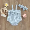 Rompers Summer Baby Girl Clothing Plaid Print Bow Sleeveless Romper Newborn Girls Jumpsuit Spädbarnskläder Outfits J220922