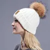 Beanie/Skull Caps White Green Real Fur Pom Female Winter Hats Mink Ball Hat Women Girl's Hat Sticked Cotton Beanies Cap Brand Skullies 2019 T221020