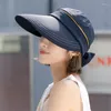 Wide Brim Hats Women's Summer Hat Removable Cap Top With Zipper Empty Cycling Anti-UV Sun Ladies Foldable Big Visor Caps