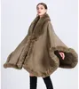 Damski peleryn jesień zima kobiety wydry futra kołnierz szal Zerylka duży dzianin swerygan luźna płaszcz Zachowaj ciepłą odzież wierzchnią czyste płaszcze płaszcze 9-typowe aksamit