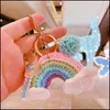 Keychains lanyards schattige regenboog cartoon sleutelhanger sprookje sprookje sleutelhanger voor vrouw tas kinderboek rugzak sleutelhanger charme j dheyd