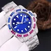 Dropshipping Mens 자동 기계식 시계 40mm 풀 스테인레스 스틸 레인보우 다이아몬드 베젤 손목 시계 Montre de Luxe Swimming Men Watch