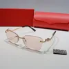 Designer solglasögon Rimless Diamond Rimless glasögon Frame Brown Lens Fashion Ins Net Red Samma män och kvinnor vintage grossist med box carti -glasögon