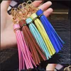 Keychains Lanyards Long Tassel Keychain Car Bag Hanging Pendant Ornaments Present For Women Girls Trinket Leather Rhinestone Bow Key DH9HY