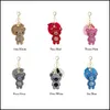 Keychains Lanyards Korean Veet Rhinestone Cute Bear Fur Ball Key Ring Pendant Pompon Jewelry Bag Hanging Accessories 12 Styles Dro Dh3Uj