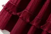 Spring Stand Collar Sticked Solid Color Panel Panel Svart / Röd långärmad Rhinestone Kne-Length Casual Dresses Y2O176619