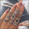 Anelli a grappolo Boemia Design semplice Oro Sier Colore Hollow Geometric Finger Ring Set Mti Layer Apertura Knuckle Rings per le donne Drop Dhcd8