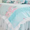 New Pastoral Flower Printed Bedding Set 100%Cotton Lace Ruffle Princess Duvet Cover Bed Skirt Linens Pillowcases King Queen Size Korean Style Princess Hone Textile