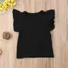 Hemden Geborenes Kleinkind Baby Mädchen Junge Fliegende Ärmel Solide Oberteile Body Outfits Kinderkleidung 0-4T Mode Sommer Rüschen T-Shirts