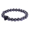 Charm Bracelets 5pcs Simple Style 8mm Black Hematite Stone Beads With Skull Pave CZ Charms Bracelet For Men Watch Accessory Drop