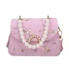 Evening Bags Women's Bag PU Net Yarn Flower Embroidery Shoulder Vintage Pearl Chain Handbags Fashion Flap Leather