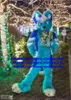 Blue Long Fur Furry Wolf Mascot Costume Husky Dog Fox Fursuit Vuxen Tecknad karakt￤rsdr￤kt Suit Evening Minipink Top Seller Zz7585