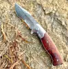 Promotion R1023 Flipper Folding Knife VG10 Damascus Steel Drop Point Acid Etched Blade Shadow Wood with Steel Head Handle Ball Bearing EDC Pocket Knives