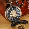 Pocket Watches Vintage Steampunk Hollow Mechanical Watch met ketting Handwindende hanglangen Klok Men Women Gold Bronze ketting GIF's