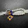 Porte-clés Lettre grecque Société SIGMA GAMMA RHO Sorority Bijoux Caniche Pendentif Porte-clés Blanc Perle Chaîne Porte-clés