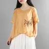 Ethnic Clothing Summer Chinese Style Women Retro Shirts O Neck Buckle Loose Cotton And Linen National Blouse Top Plus Size 12568