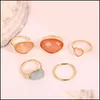 Band Ringe Retro Geometrische Quadratische Runde Stein Ring Set Für Frauen Mädchen Mode Colorf Harz Ringe Schmuck Drop Lieferung 2022 DHSPR