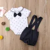 衣料品セット生まれの男の子の服紳士スーツ幼児の蝶ネクタイのロンパートップサスペンダーショーツオーバーオン衣装0-24m